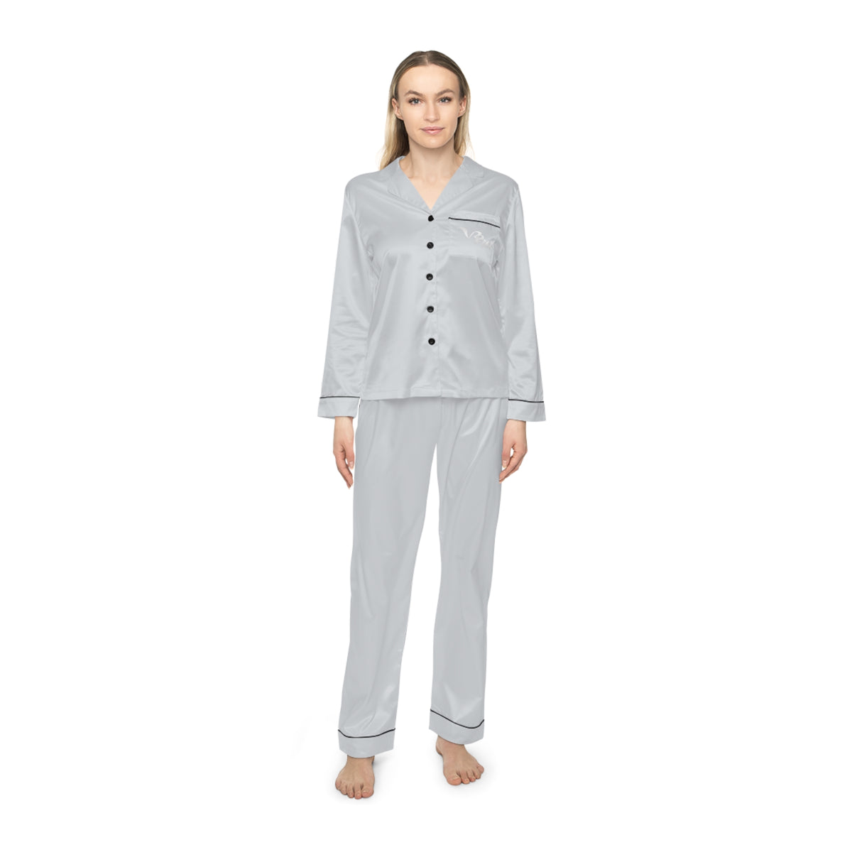 VibraMist™ Women's Satin Pajama Set | Notch Collar & Drawstring Waist