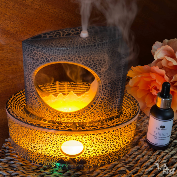 RainMist Waterfall Fragrance Oil Diffuser Black Cracked on Table